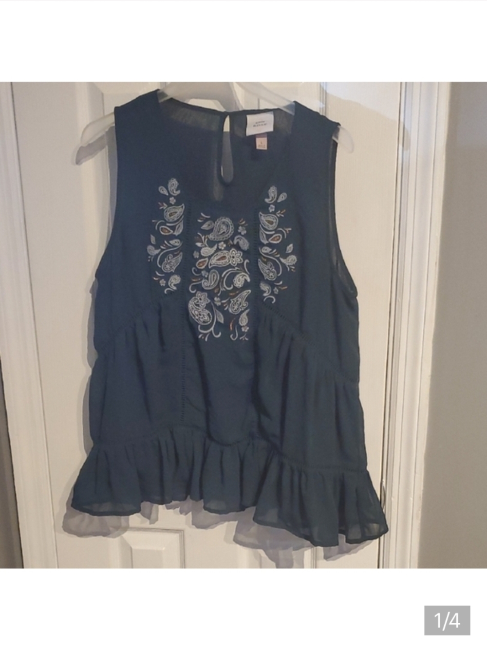 Knox Rose Teal Sleeveless Embroidered Peplum Top